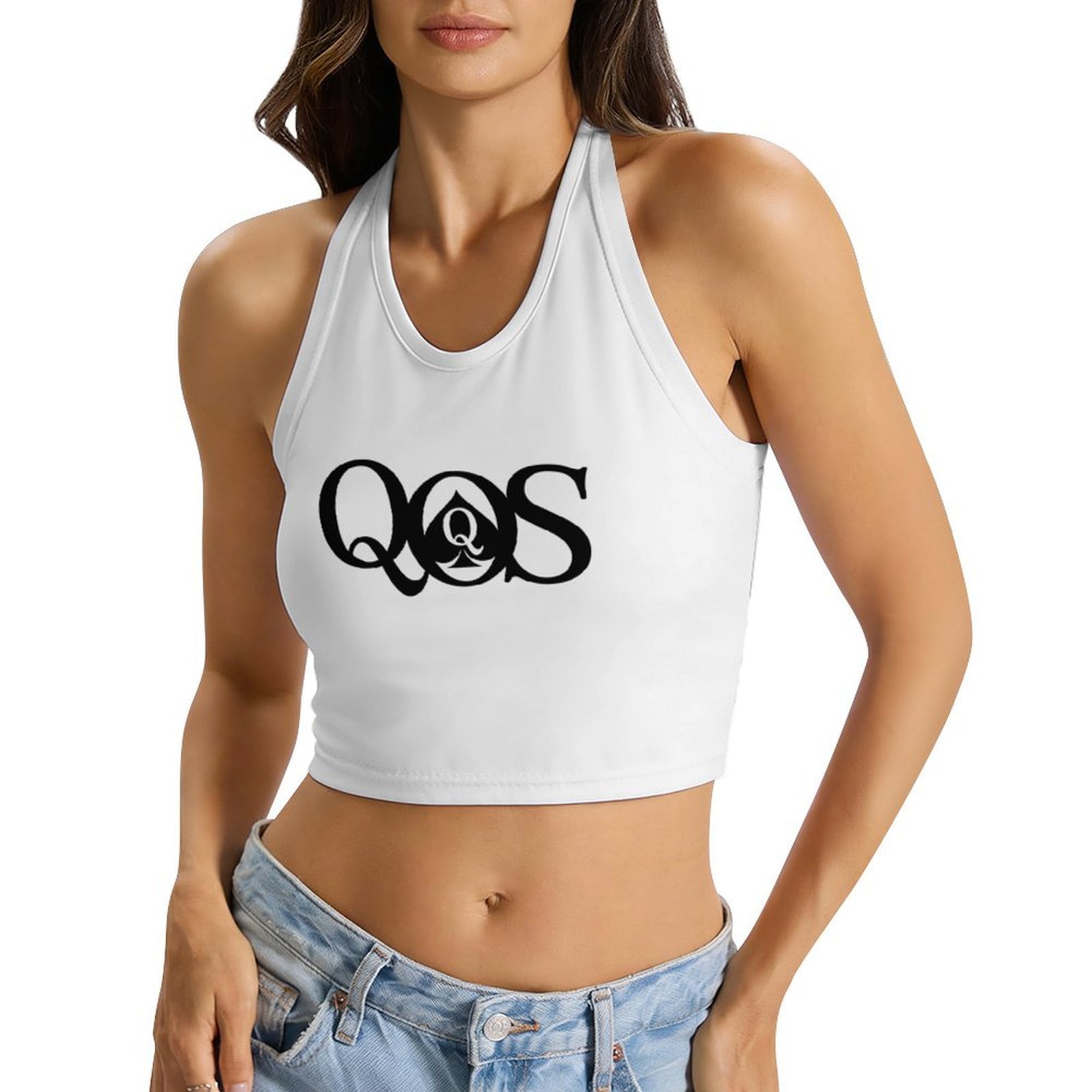 Halter Neck Top - 여성용 QOS 프린트 타이 홀터탑 백리스