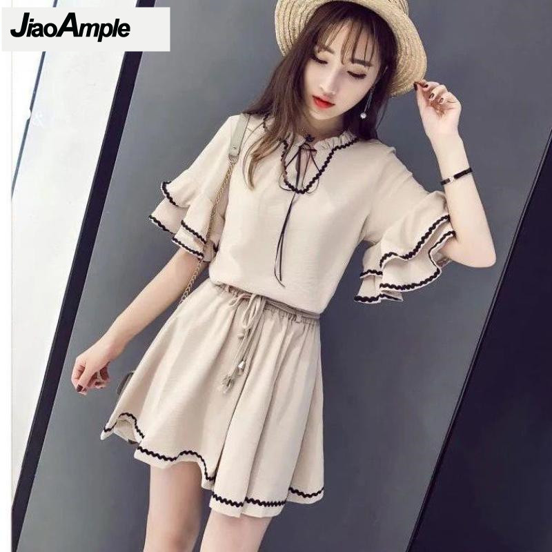 Summer Clothing Bundle - 세트 여성용 빈티지 반바지, 연꽃 잎