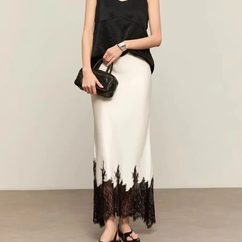 Summer Clothing Trends 2025 Women'S - 페어리 레이스 트림 미디 스커트 하이