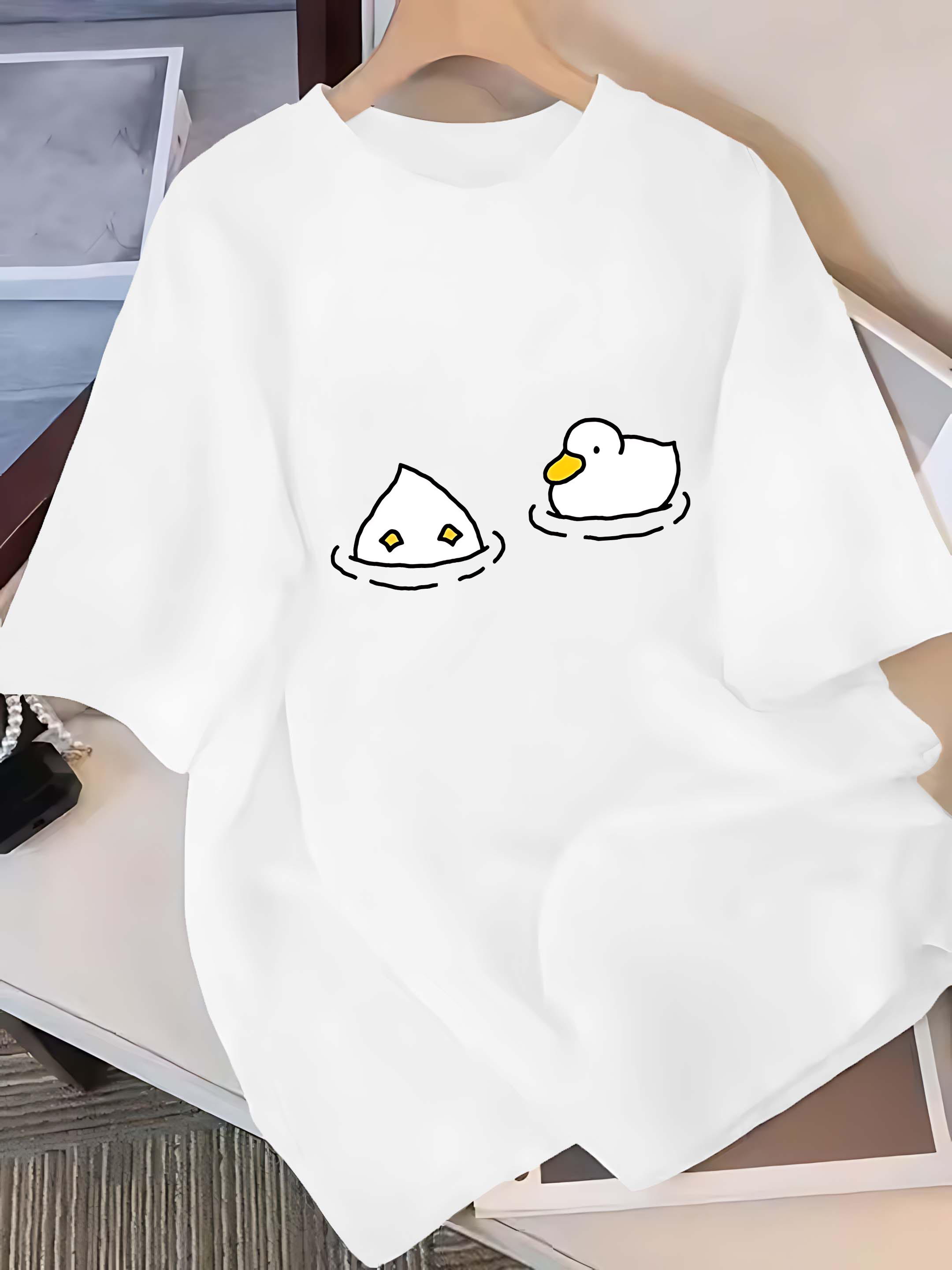 반팔 티셔츠: 귀여운 만화 오리 패턴 여성 의류 패션  - Summer Duck Clothing 리뷰 및 가격