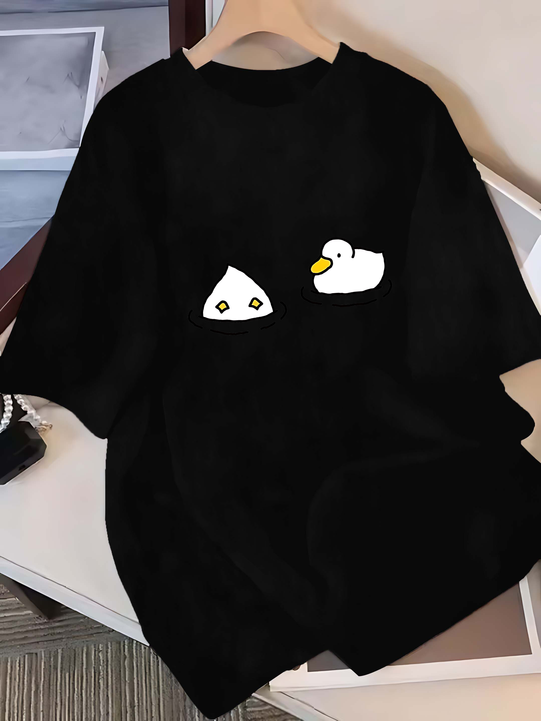 반팔 티셔츠: 귀여운 만화 오리 패턴 여성 의류 패션  - Summer Duck Clothing 리뷰 및 가격
