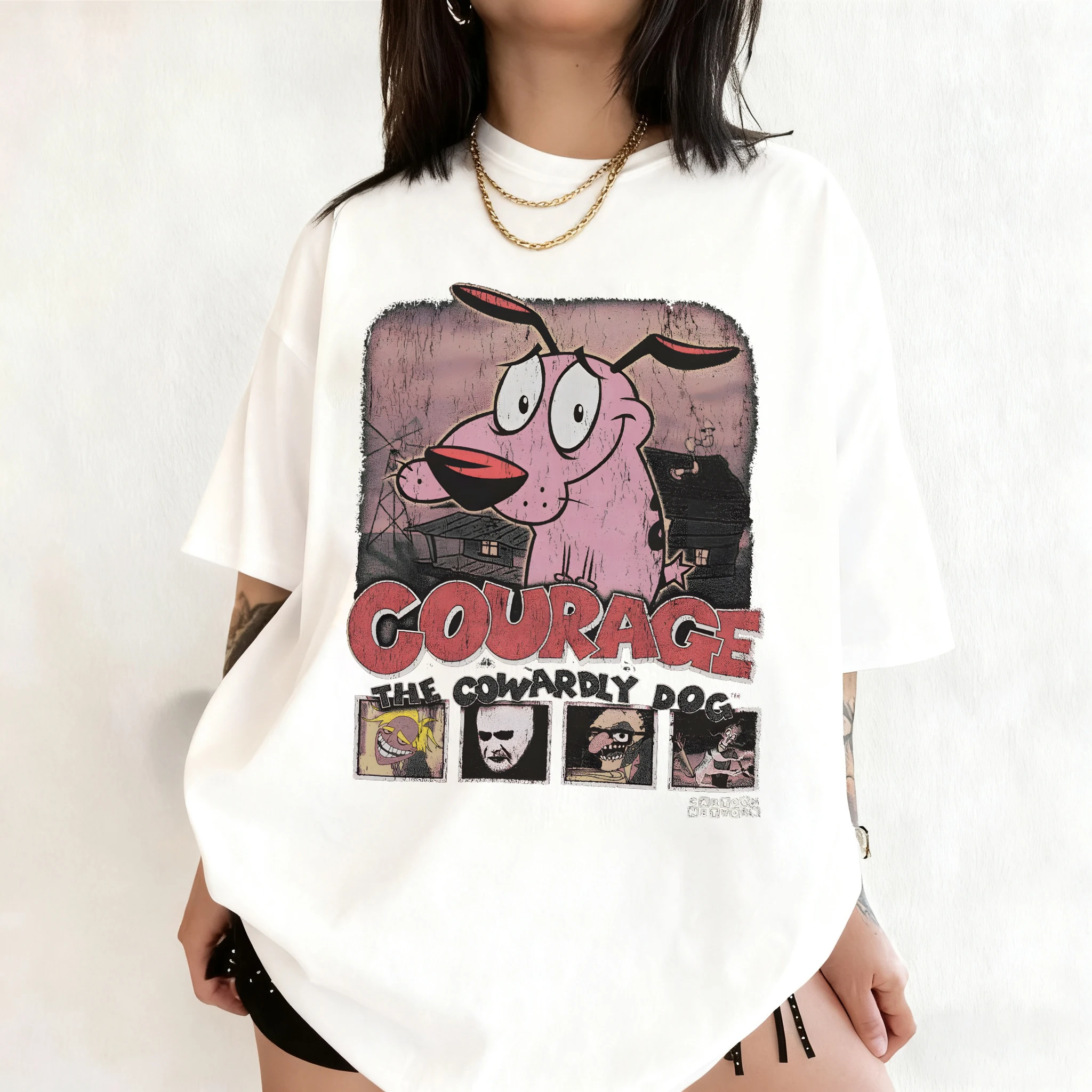 여름 빈티지 용기 겁쟁이 개 만화 프린트 반팔 티셔츠  - Summer Clothing For Women 리뷰 및 가격