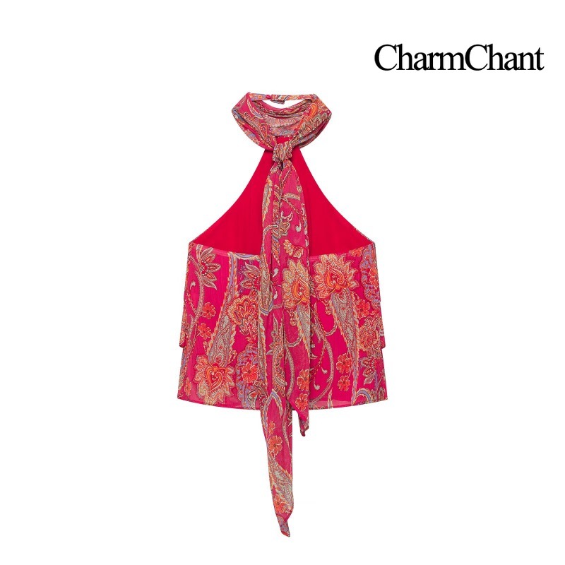 CHARMCHANT 여성용 페이즐리 프린트 홀터넥 러플 - Summer Clothing Accessories 리뷰 및 가격