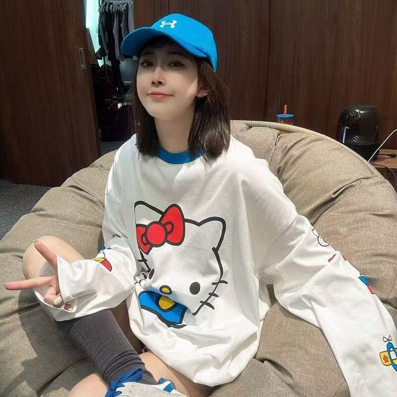 긴팔 헬로 키티 여름 새 스타일 만화 귀여운 프린트 티 - Summer Clothing For Women 리뷰 및 가격