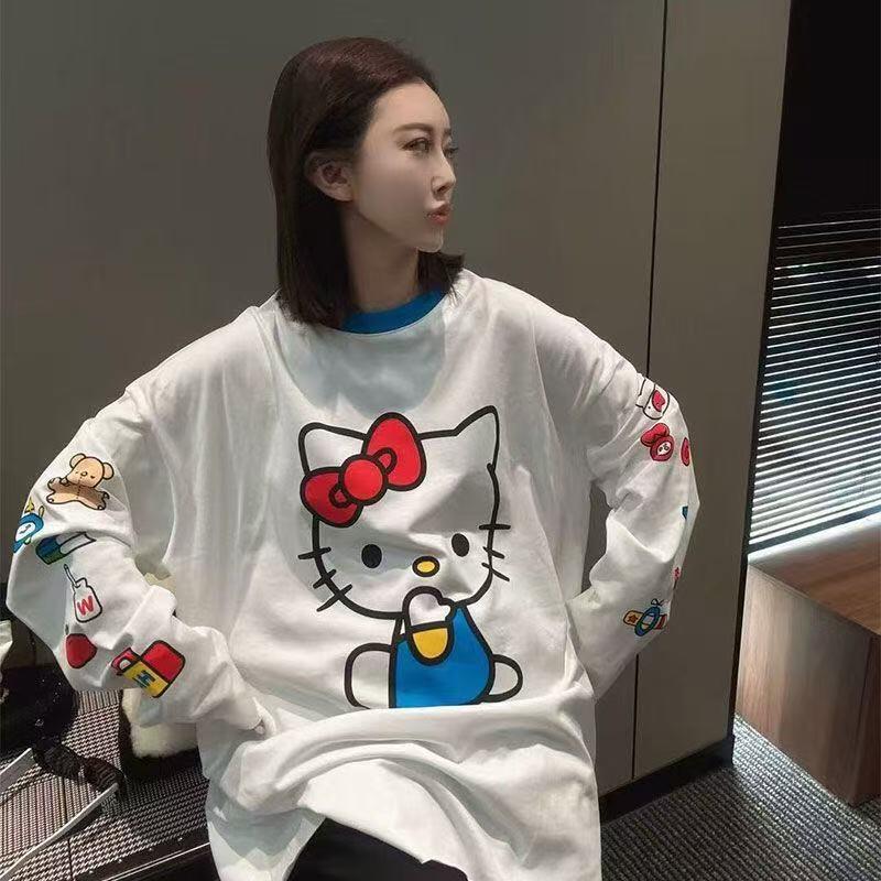 긴팔 헬로 키티 여름 새 스타일 만화 귀여운 프린트 티 - Summer Clothing For Women 리뷰 및 가격