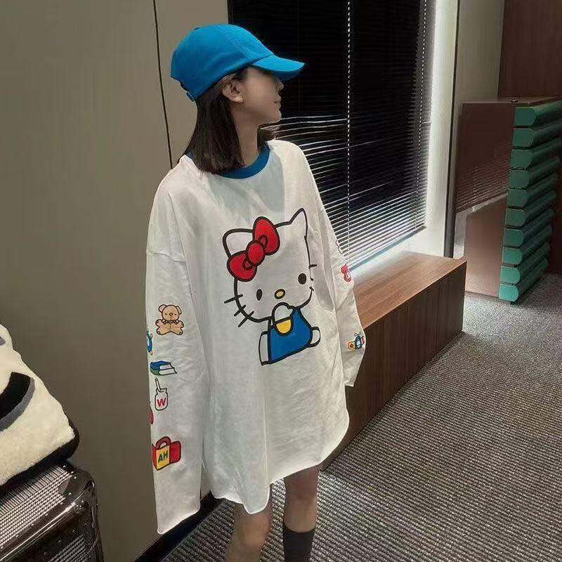긴팔 헬로 키티 여름 새 스타일 만화 귀여운 프린트 티 - Summer Clothing For Women 리뷰 및 가격