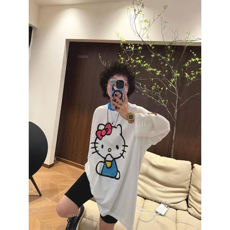긴팔 헬로 키티 여름 새 스타일 만화 귀여운 프린트 티 - Summer Clothing For Women 리뷰 및 가격