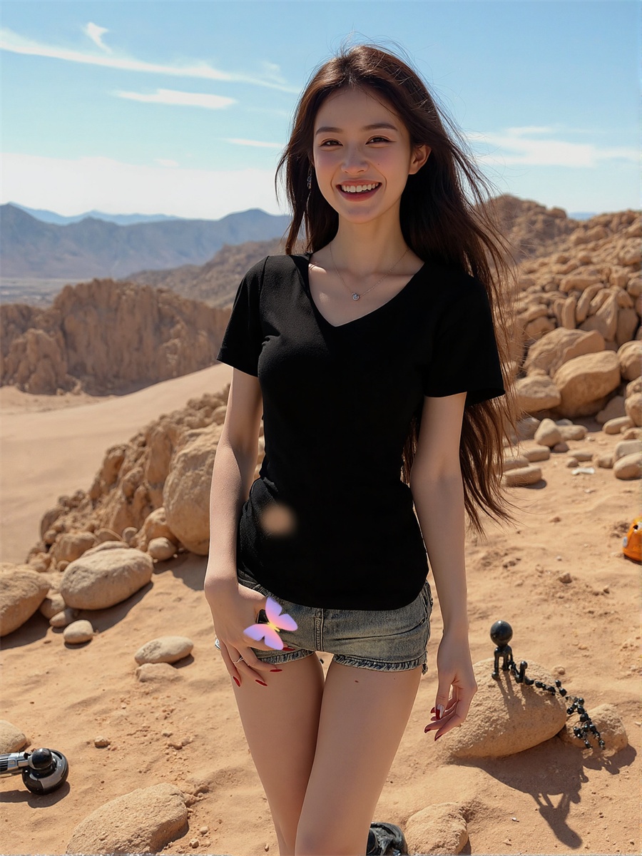 반팔 티셔츠 블랙 여성 단색 심플 우아한 여성 의류 2 - Summer Clothing Trends 2025 Women'S 리뷰 및 가격