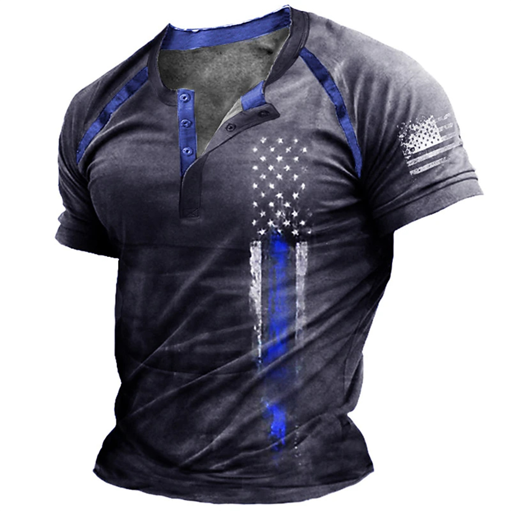재미있는 3D 미국 국기 프린트 남성 헨리 셔츠 패션  - Summer Clothing Men Fashion 리뷰 및 가격