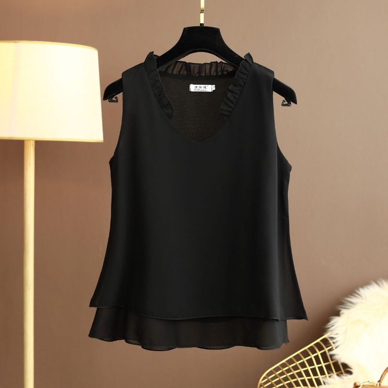 플러스 사이즈 홀터 쉬폰 탑 민소매 러플 V넥 루즈핏  - Halter Neck Top 리뷰 및 가격