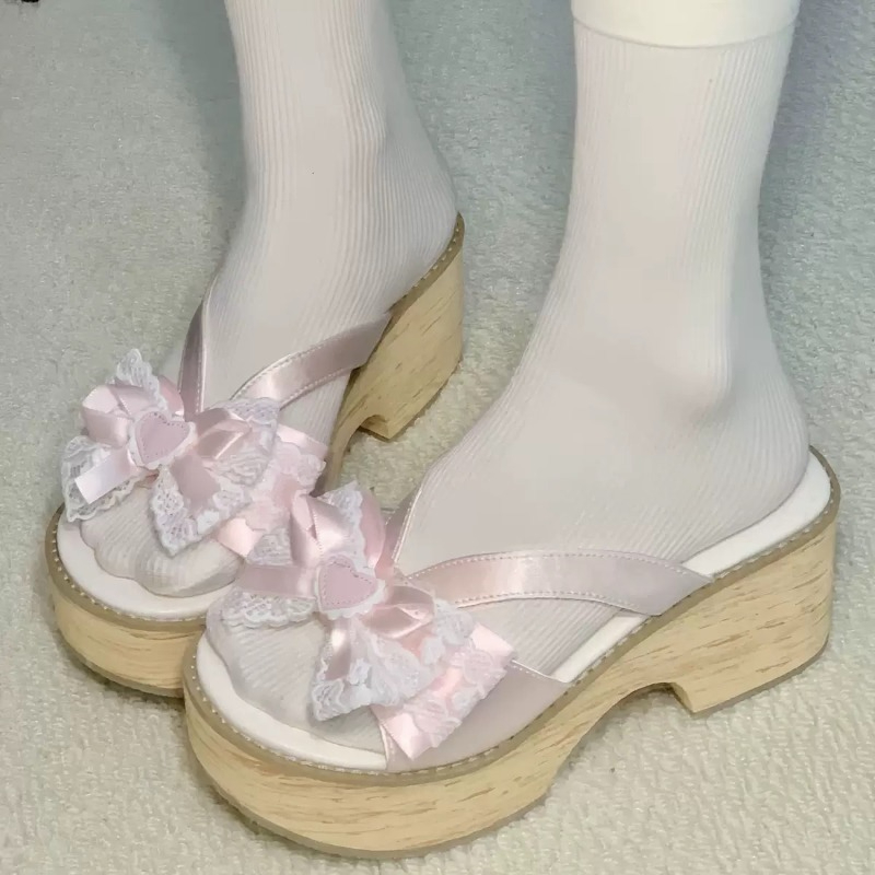 스윗 보우 우드 그레인 두꺼운 바닥 플랫폼 슬리퍼 여성 - Summer Clothing Accessories 리뷰 및 가격