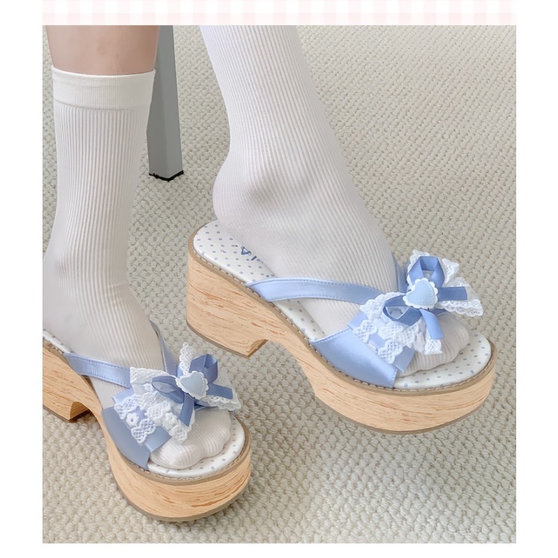스윗 보우 우드 그레인 두꺼운 바닥 플랫폼 슬리퍼 여성 - Summer Clothing Accessories 리뷰 및 가격