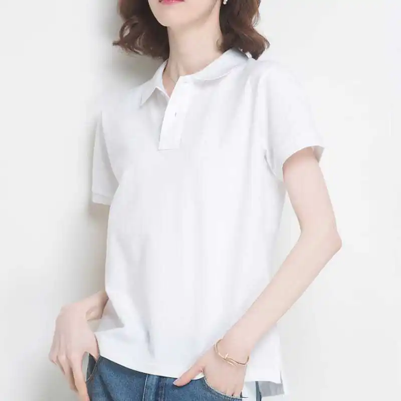 여성용 폴로넥 셔츠 무지 흰색 버튼 100 ℅   여성 - Summer Clothing Trends 2025 Women'S 리뷰 및 가격